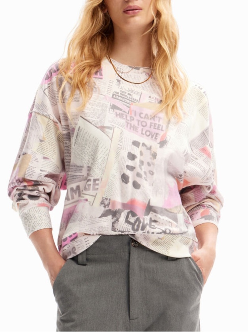 Desigual crewneck newspaper print abstract cotton size m